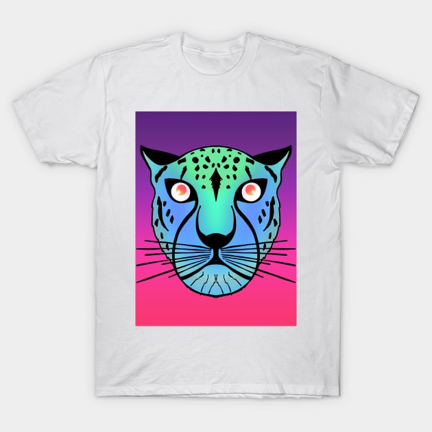 Neon Green Blue Black Leopard on hot electric pink purple background T-Shirt by galaxieartshop